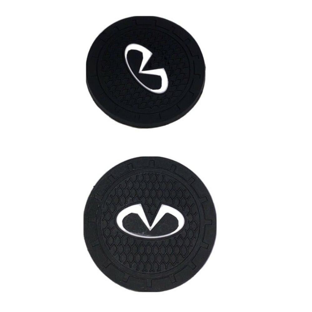 INFINITY BLACK WITH WHITE LOGO CUSTOM RUBBER CAR COASTERS SET (2) 2.75"